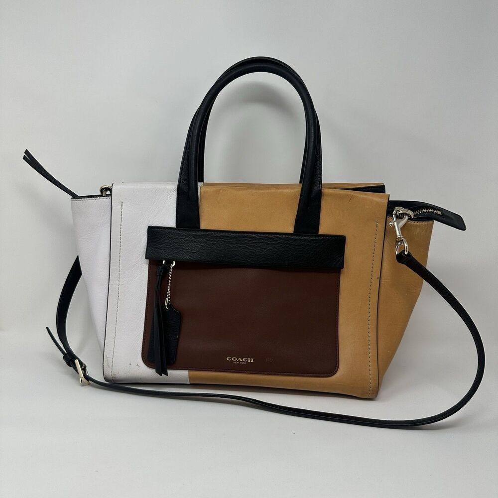 Coach 30150 Leather Bleecker Riley Color Block Satchel Tote Crossbody READ